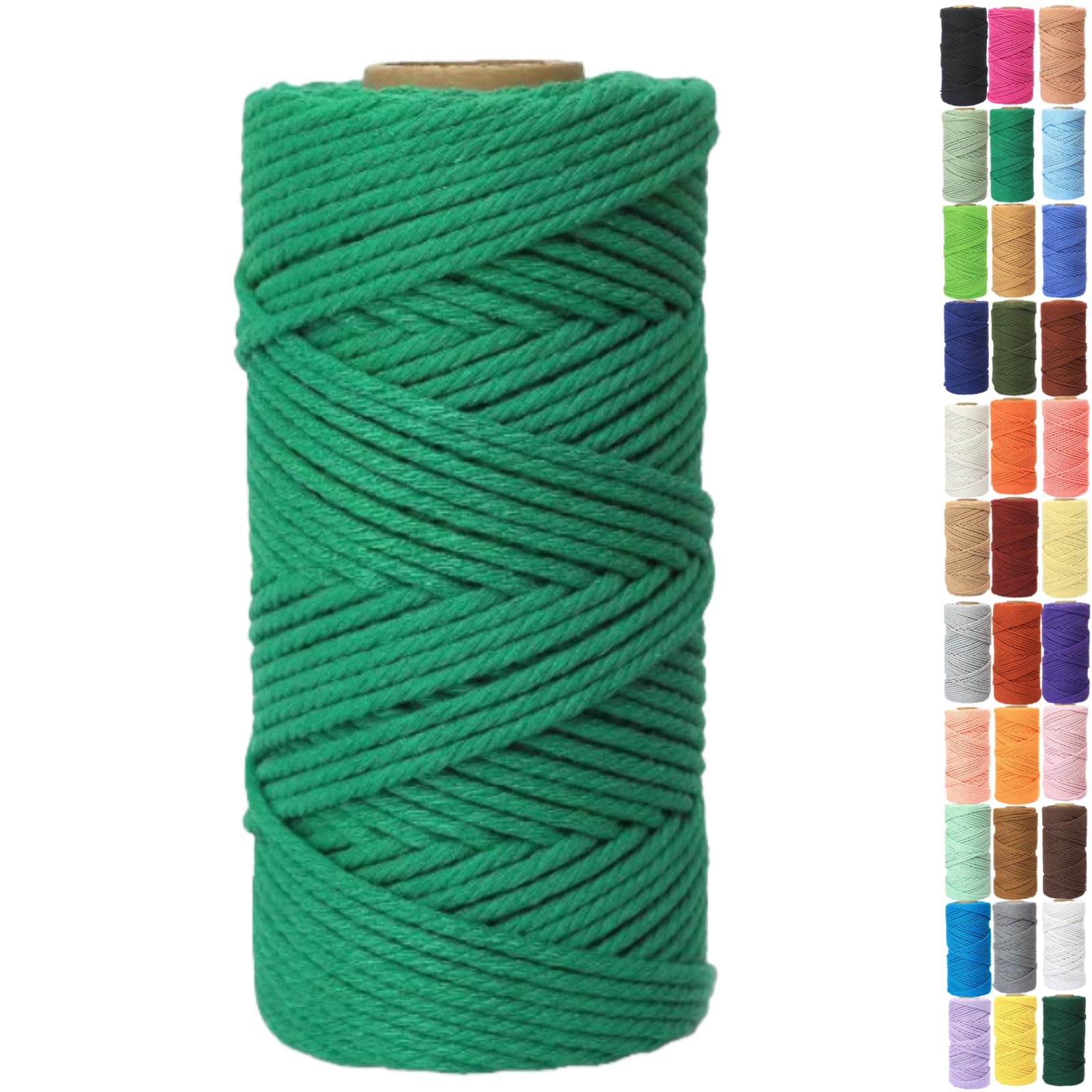 Binwat Macrame Cord Thick Natural Cotton Cord DIY Crafts Yarn Thread Twisted Spool Twine String Cotton Rope for Wall Hanging,Plant Hangers,Knitting,Decorative Projects 4mm x100m (Green)