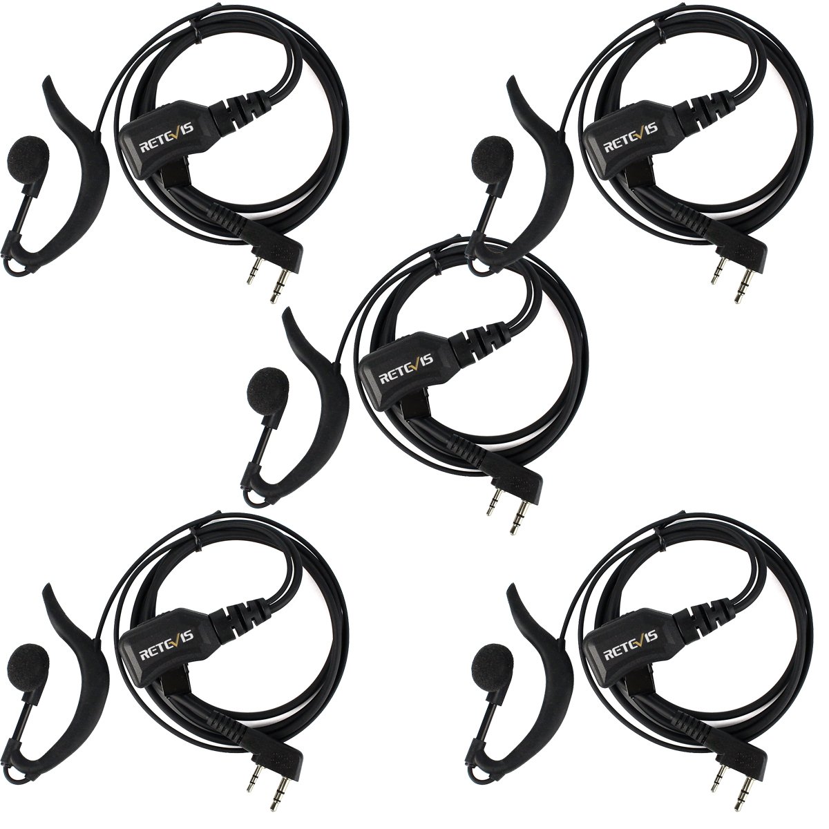Retevis R111 Walkie Talkie Earpiece with PTT Mic 2 Pin G Type Radio Headset Compatible RT27 RT24 RT22 RT28 RT46 RT617 RT618 RT619 BF-888S Kenwood Two Way Radio (5 pcs)