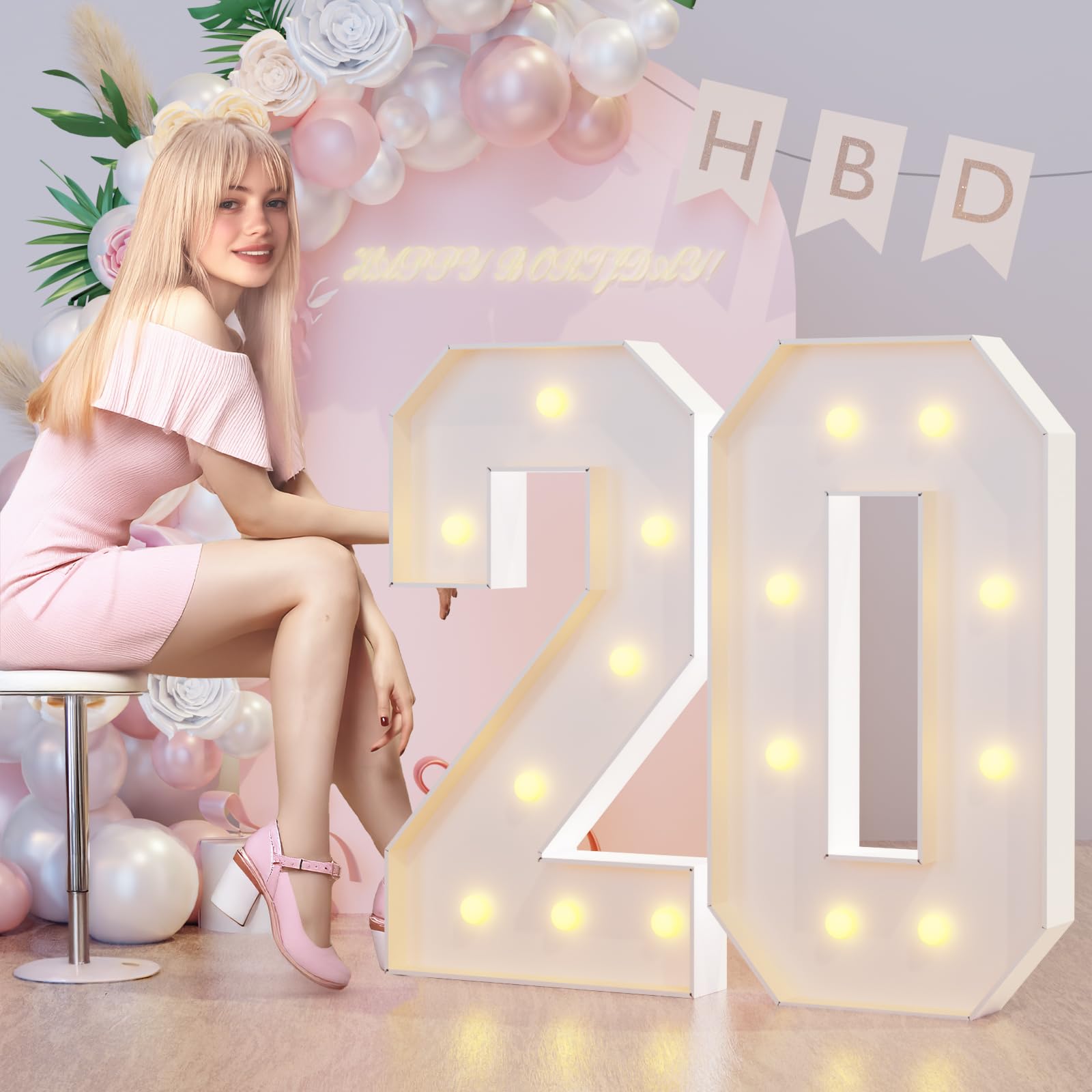 Photo 1 of 20th Birthday Decorations for Women Men 3FT Light Up Numbers, Large Marquee Numbers 20 Twenty Years Olds Party Decor, Big Mosaic Numbers 2025 Anniversary Decorations
