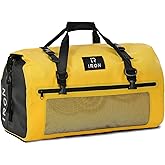 BORLENI Waterproof Motorcycle Dry Duffel Bag Luggage Tail Bag with Large Storage Space,Roll Top Closure, Shoulder Straps, Inner Pocket and Mesh Pocket for Motorcycling Travel Camping(Yellow,50L)