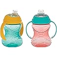 Nuby Clik-It Soft Spout No-Spill Training Sippy Cup with Handles - (2-Pack) 10 oz - 4+ Months - Aqua/Red/Orange