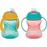 Nuby Clik-It Soft Spout No-Spill Training Sippy Cup with Handles - (2-Pack) 10 oz - 4+ Months - Aqua/Red/Orange