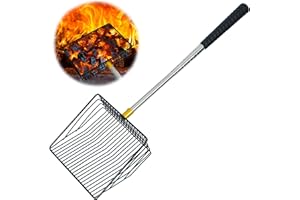 BYLION Hollow Out Fireplace Shovel Black Metal Coal Shovel Fireplace Ash Sifter Scalable Stainless Steel Handle with Silicone Protector to Prevent Burns, Fireplace Tools for Woodstove to Separate Coals
