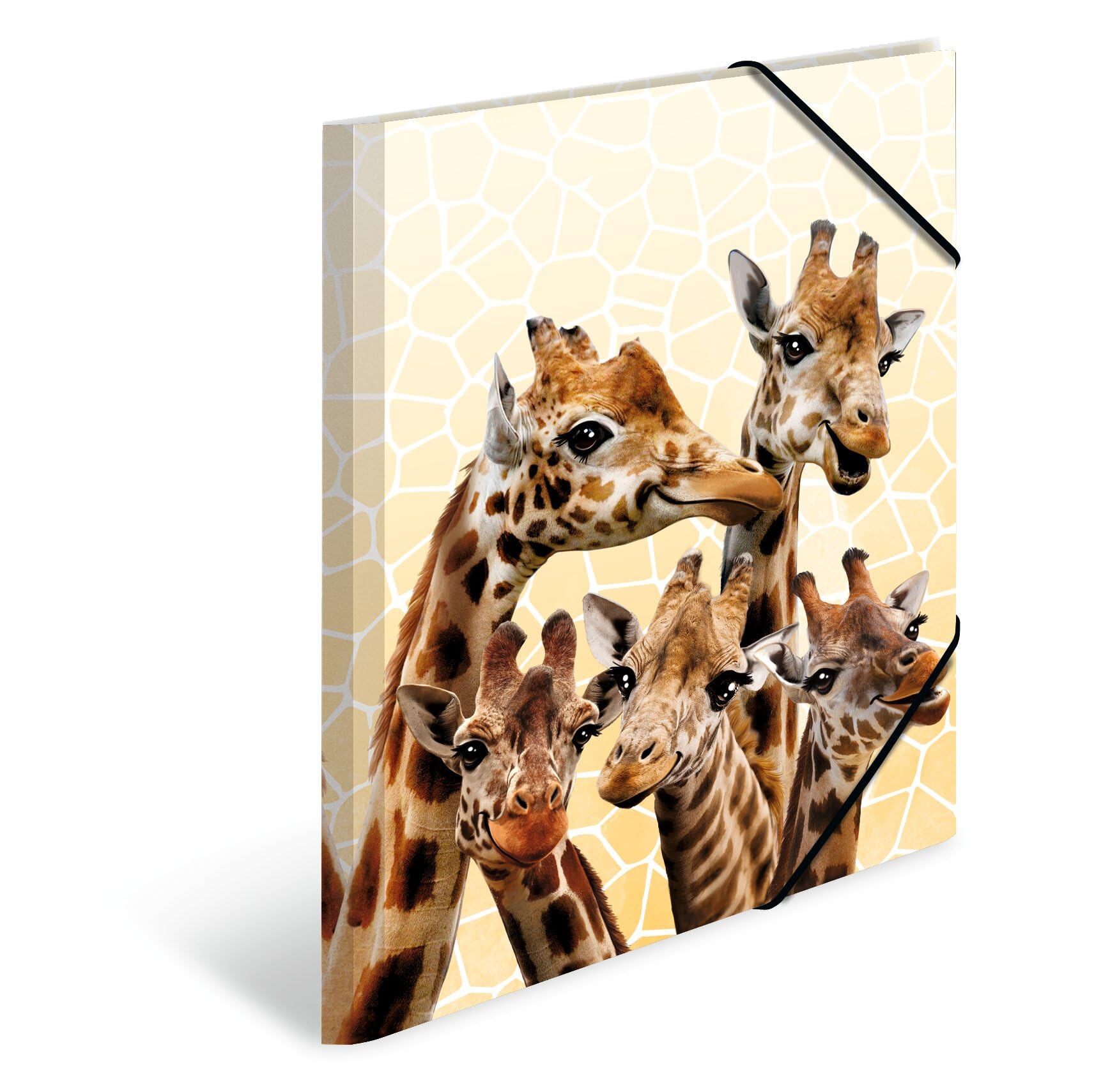HERMA 19966 Portfolio Folder DIN A3 Exotic Animals Giraffe Friends Sturdy Plastic Organiser Folder with Printed Inner Flaps and Elastic Band, Document Folder for Children, Boys and Girls