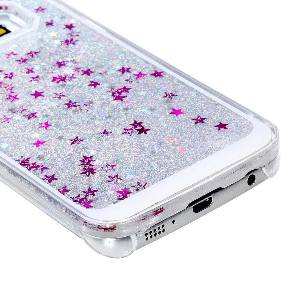 Samsung Galaxy S6 Edge Case-Yerwal 3D Creative Design Transparent Flowing Star Bling Glitter Quicksand Hard Plastic Transparent Case Cover for Samsung Galaxy S6 Edge