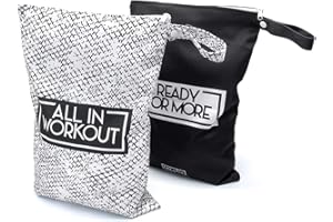 THE SUNNY FACTORY Dijkoo 2pcs Workout Wet Bags, Gym Laundry Bags for Swimsuits or Wet Clothes, Sports Sweat Bags for Sweaty Clothes and Towels, Washable & Waterproof -Swimming Equipment Bags (Black & White)