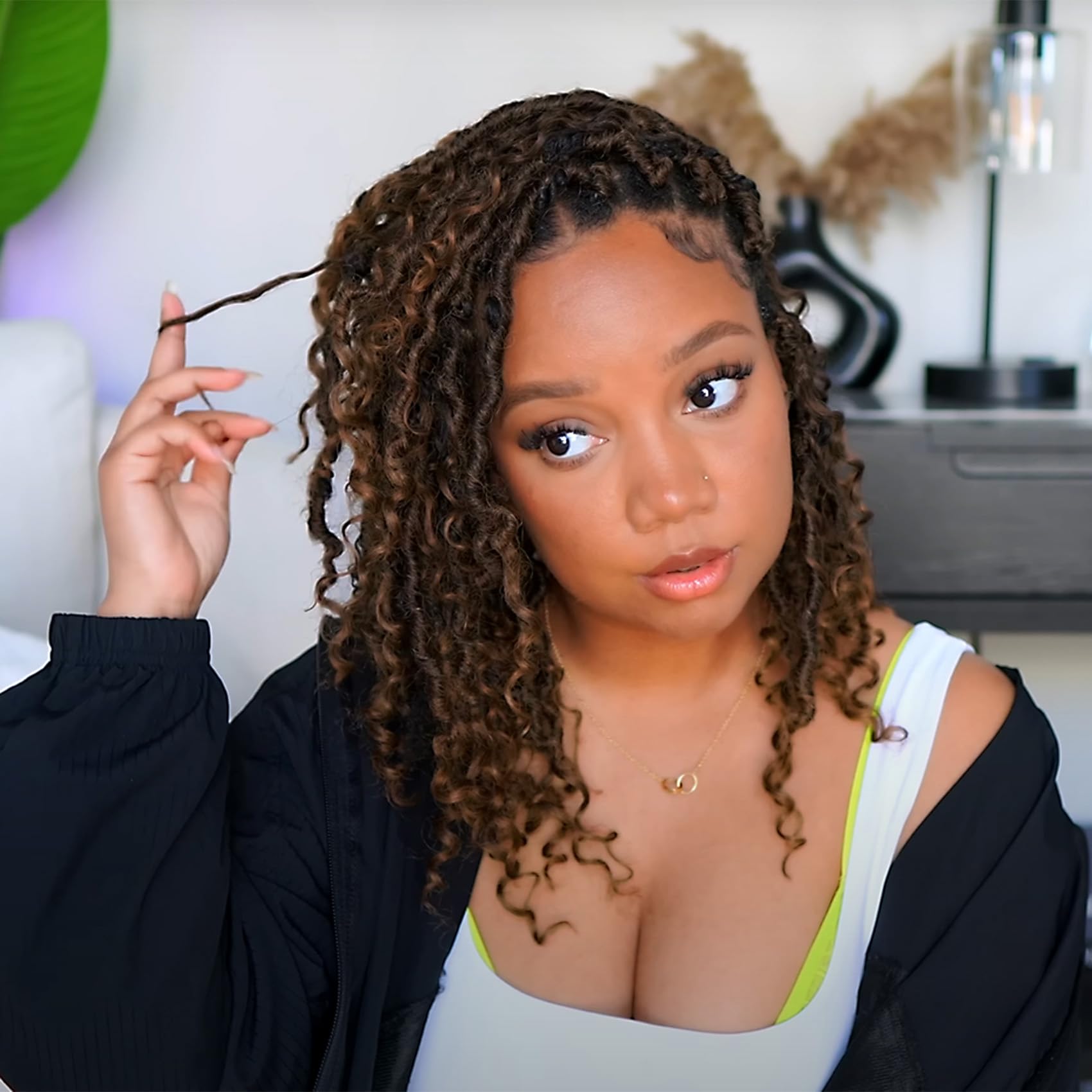 Photo 1 of LIYATE Goddess Locs Crochet Hair 14 Inch 6 Packs Faux Locs Crochet Hair for Black Women Pre Looped Soft River Locs Crochet Braids with Curly Hair Bohemian Hippie Locs Hair Extensions(T1B/30)
