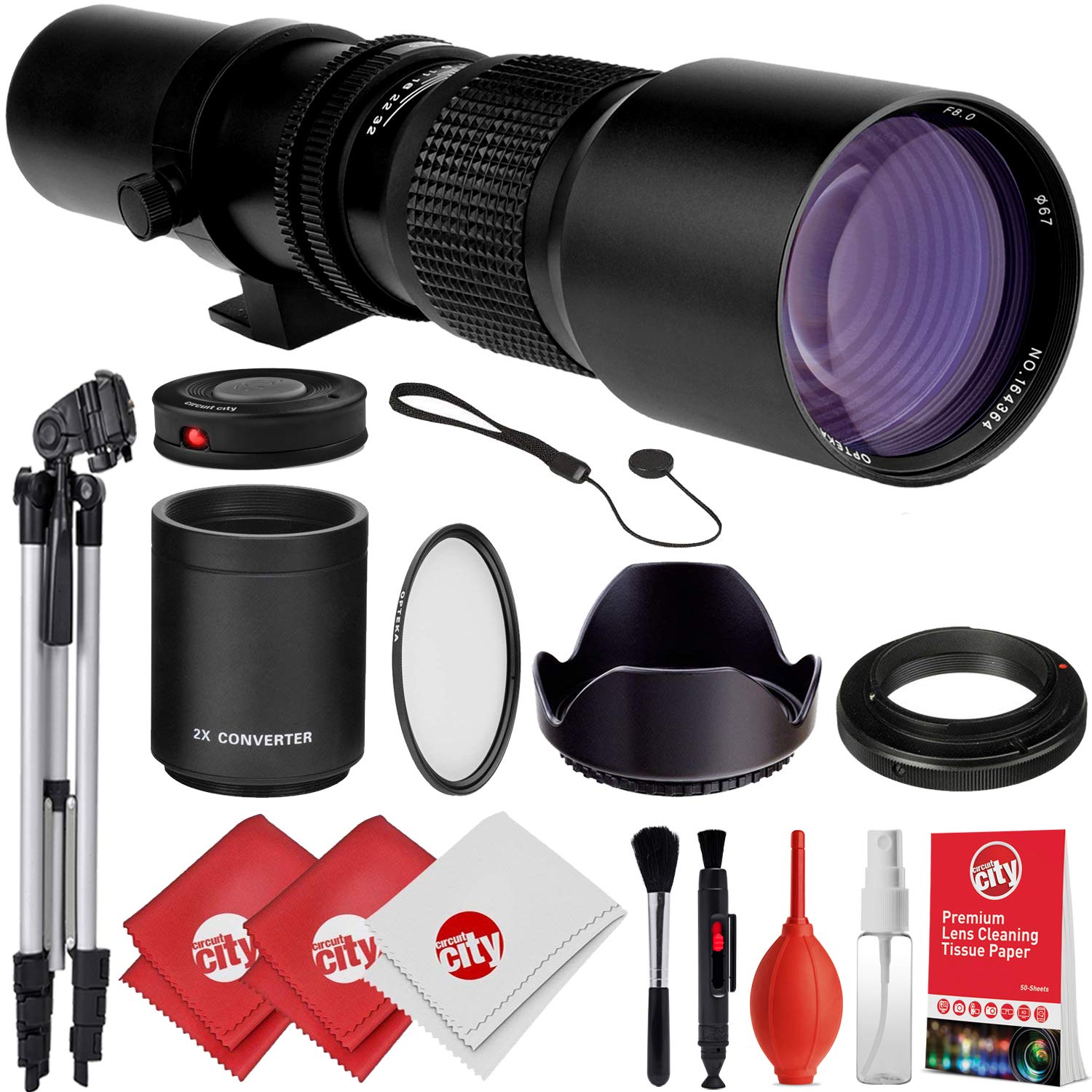 Opteka 500mm/1000mm f/8 Manual Telephoto Lens + Tripod Kit for Canon EOS  80D, 77D, 70D, 60D, 7D, 6D, 5D, 5Ds, Rebel T7i, T7s, T6i, T6s, T5i, T5,  T4i, T3i, ...