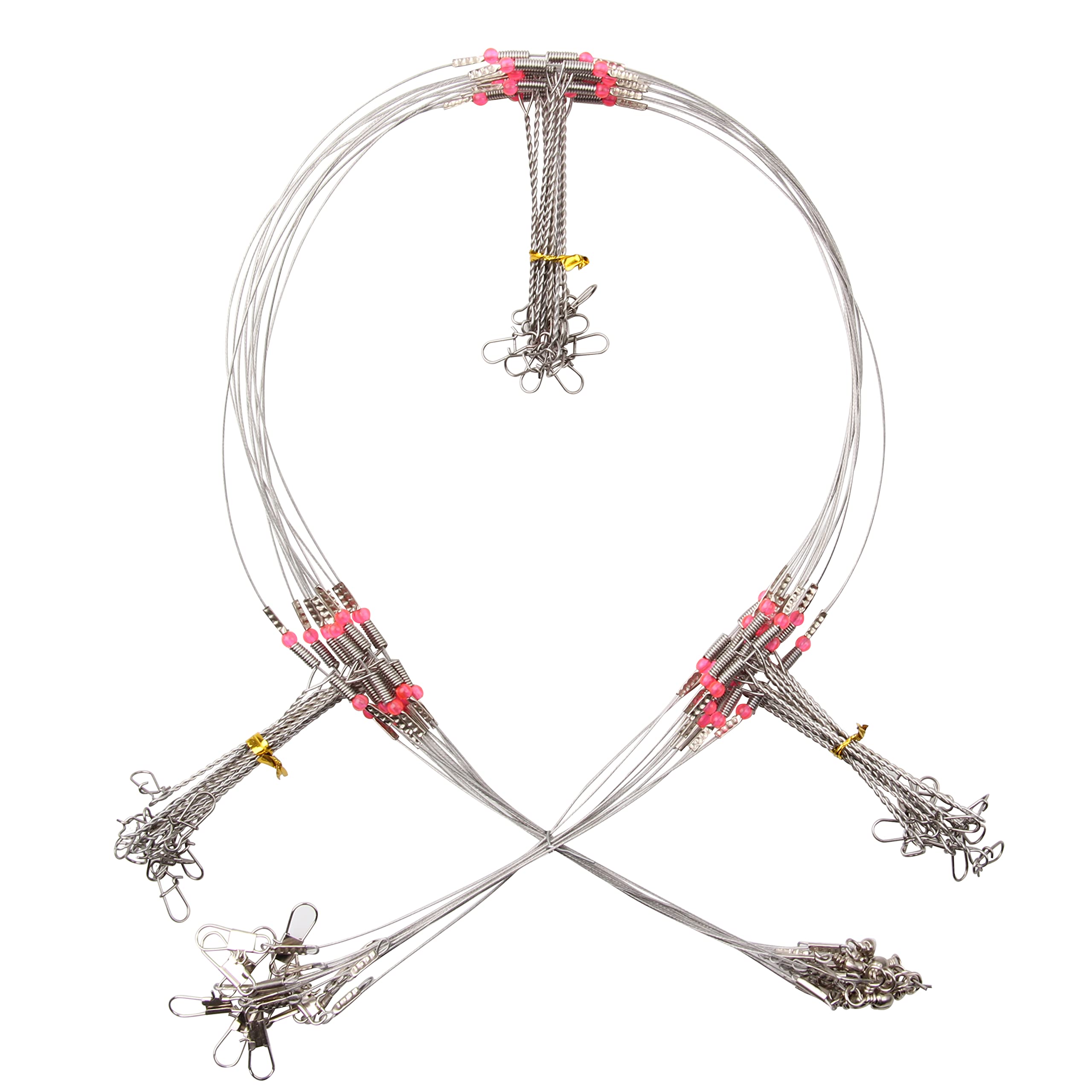 Fishing Wire Leader Rigs Trace 12pcs Stainless Steel 2-3 Arms Saltwater Surf Fishing Rigs Tackle with Swivel Snaps Beads High-Strength Lures Tackle Leader Rigging for Freshwater Saltwater