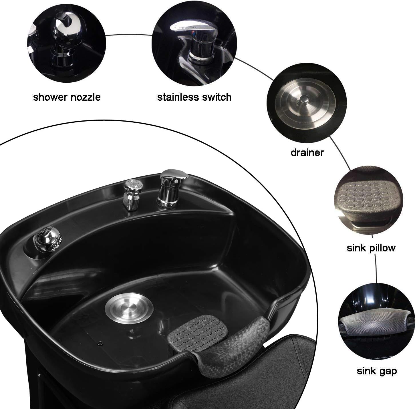 Ainfox Shampoo Barber Backwash Chair, ABS Plastic Shampoo Bowl Sink Chair for Spa Beauty Salon (Black): Home Improvement