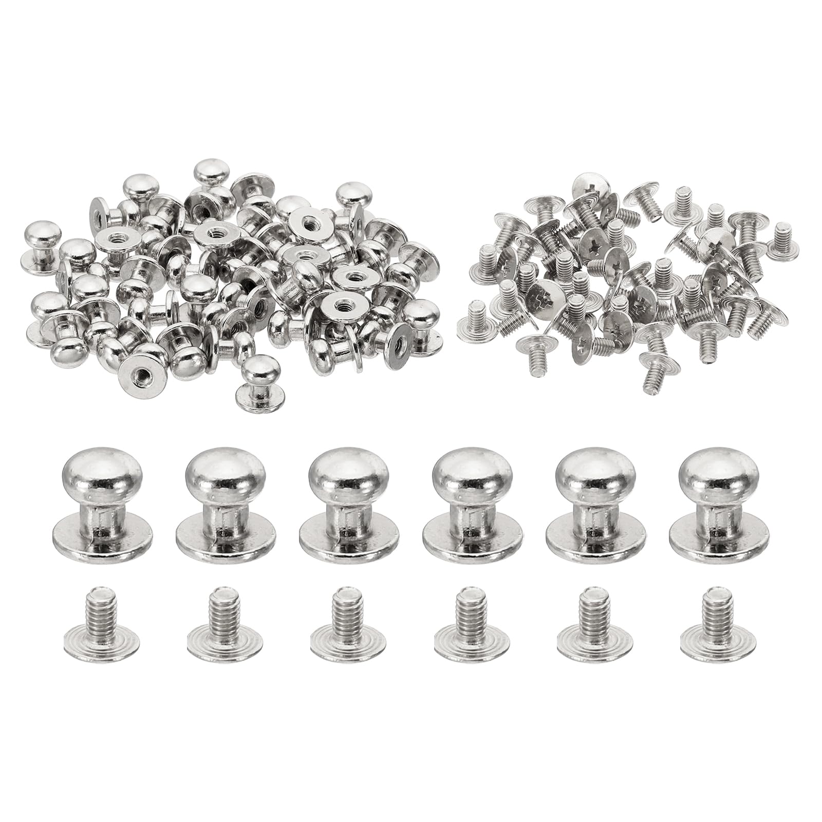 PATIKIL 7mm Leather Rivets, 50 Sets Round Button Head Studs Metal Screw Studs Posts Chicago Screws Rivet for Clothing Leather Crafts, Silver Tone