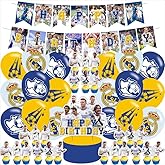 Soccer Theme Birthday Party Decorations,Soccer Party Supply Set for Kids with Happy Birthday Banner, 24 Cupcake Toppers,18 Balloons for Soccer Party Decorations