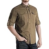 Flyplus Men's Fishing Shirt Long Sleeve with 7 Pockets,Water-Resistant Quick-Dry Stretch and Hidden Zip & Dagger Pockets