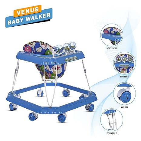 Dash Venus Baby Walker with Cushioned Seat and Rattles (Blue)
