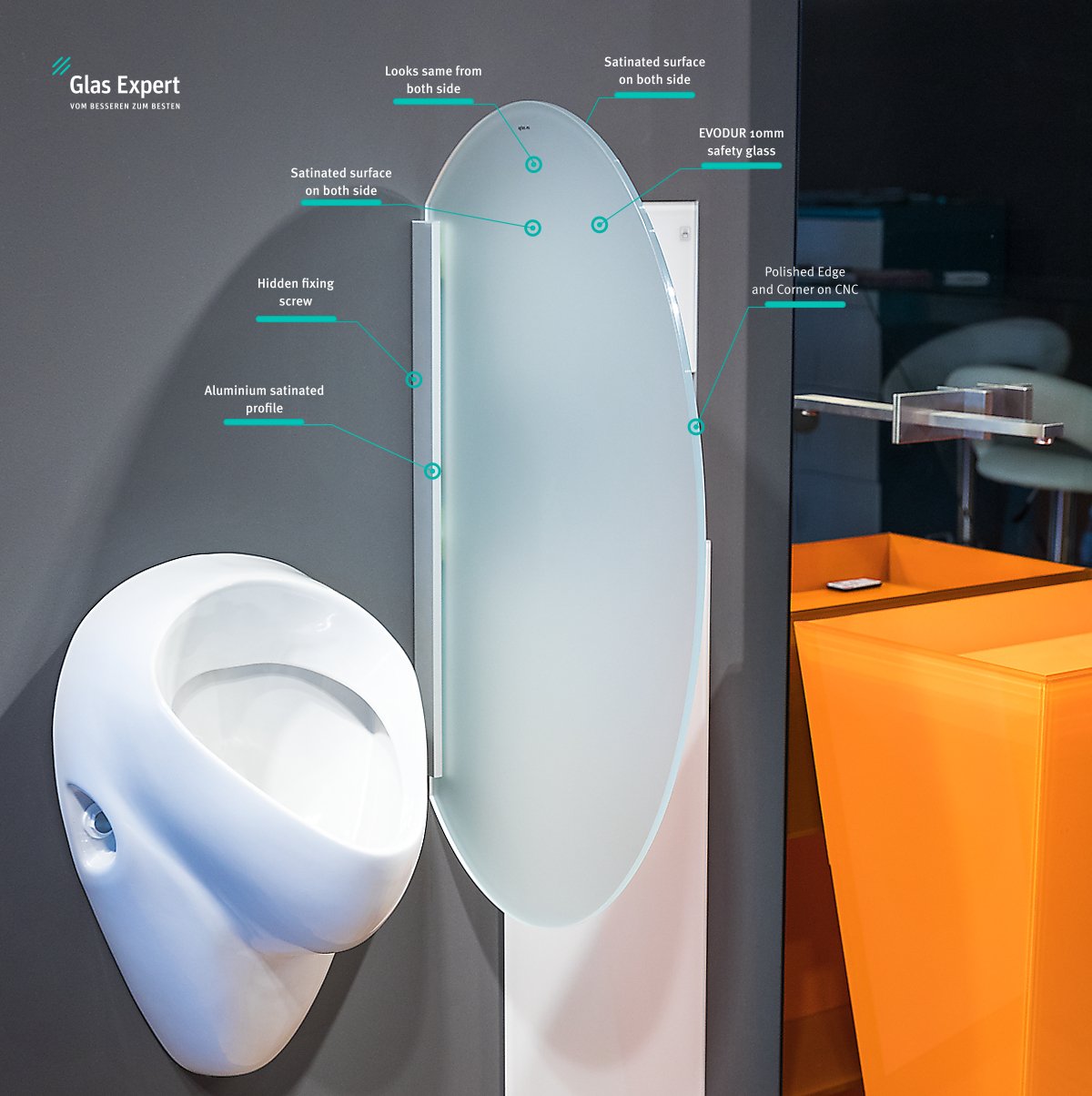 Glass Expert Glass Urinal Partition S1 White 45 x 80 cm Urinal