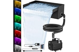 VCRAZE All-in-1 Pond Waterfall Kit with LED Lights, 12 inch Stainless Steel Spillway with 880GPH Water Pump, Outdoor Waterfall Fountain for Water Feature, Garden, Backyard, Pool