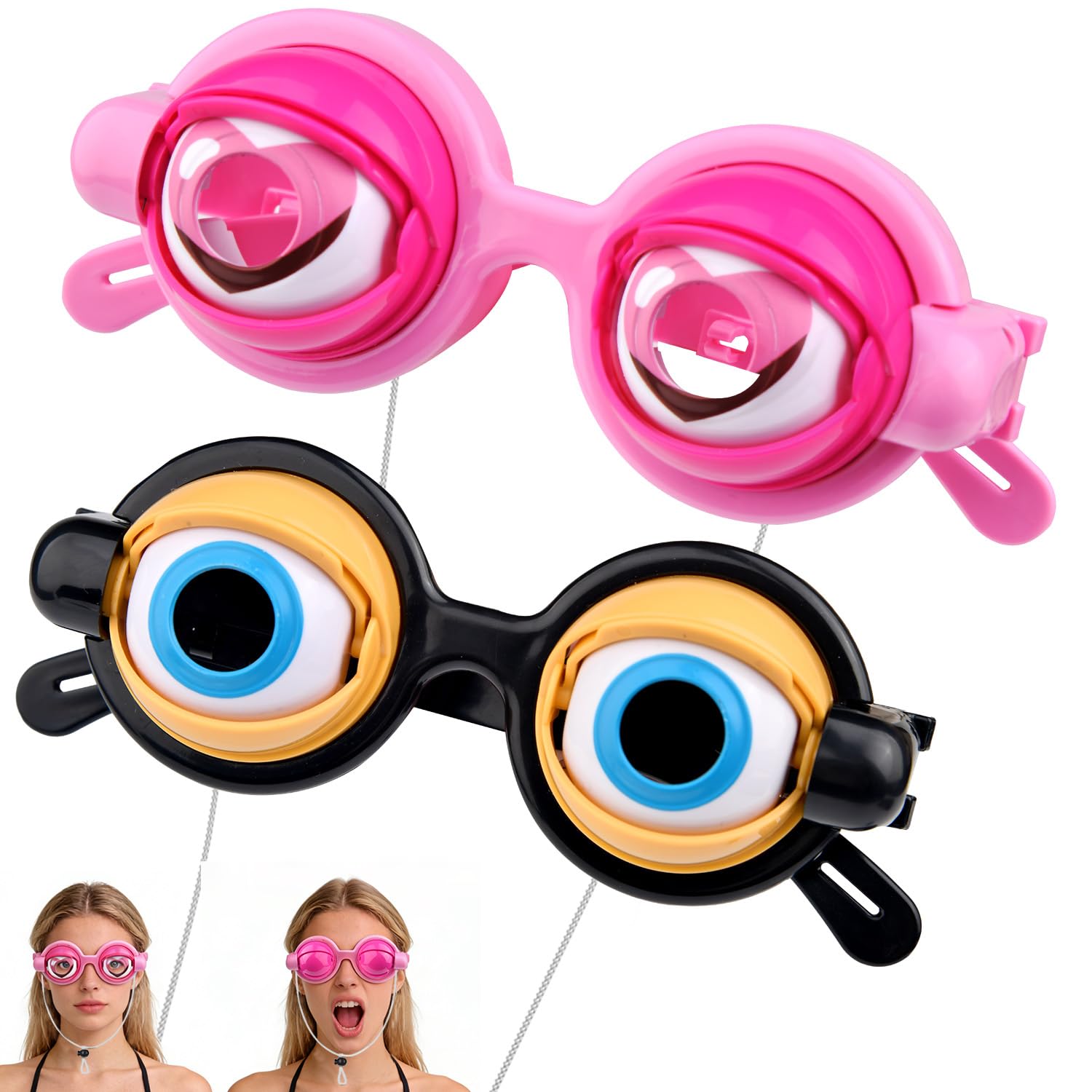 Dandin 2PC Funny Glasses, Winking Eye Glasses, Blinking Glasses, Crazy Eyes Glasses, Halloween Prank Gifts Prank Toys Lightweight Novelty Glasses for Shows, Parties & Photos(Black+Pink)