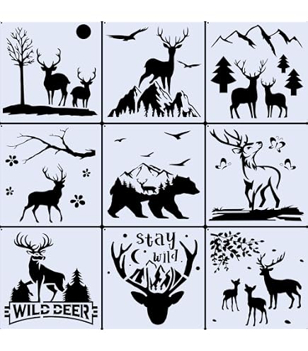 35 Pack Deer Stencils For Painting On Wood, Pine Tree Stencils Deer Head Antl