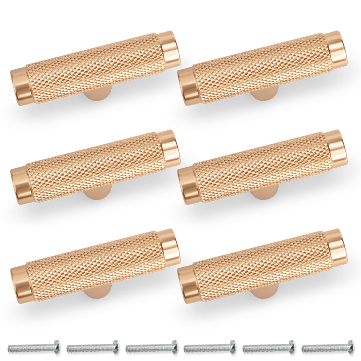Bwintech 6 Pack Gold 50MM Knurled Cupboard Handles, Furniture Drawer Pulls Cupboard Knobs Cabinet Handles