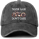GOSJINNK Funny Motorbike Distressed Washed Black Baseball Hats Biker Hair Don't Care Printed Cotton Adjustable Baseball Caps for Men Women Trendy Birthday Gifts for Dad Mom Friend Biker Rider Lover