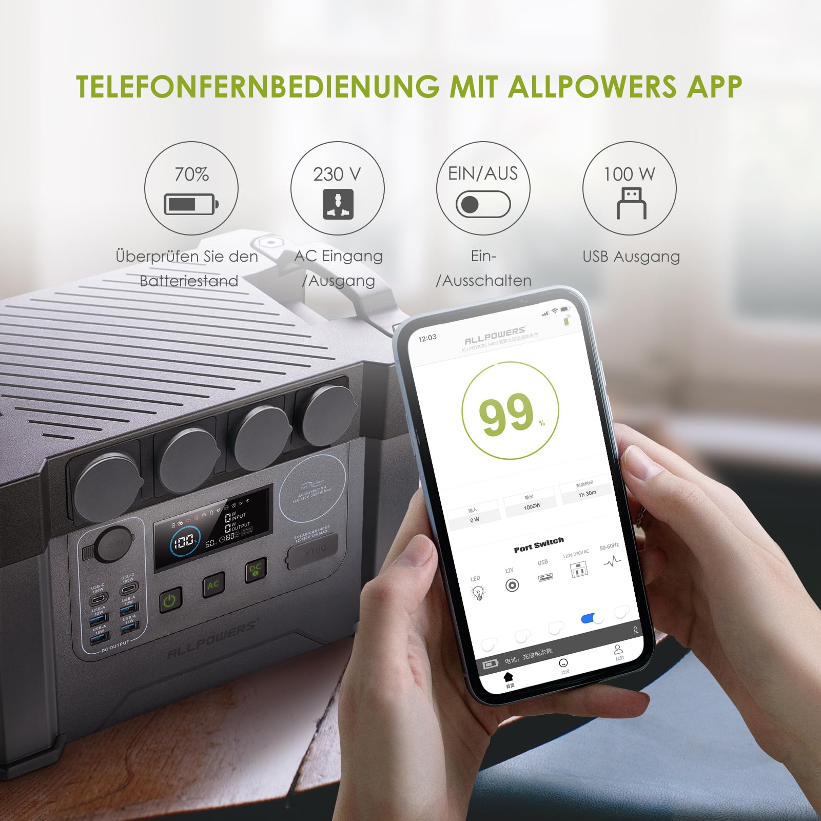 ALLPOWERS Tragbarer Powerstation 2400W (4000W Surge) Wechselstromsteckdosen 1451Wh Akku MPPT Solar Generator Mobiler Stromspeicher für Wohnmobil Camping Heimwerken Notstromaggregat RV Haus Notfall 5