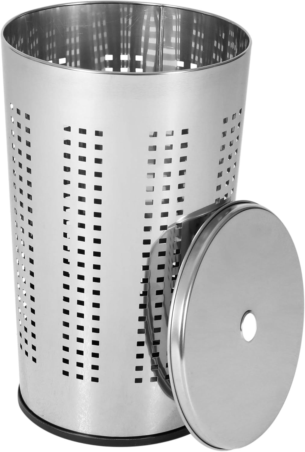 axentia Compact Chromed Metal Laundry Bin with Lid, Laundry Storage Bin Basket with Ventilation