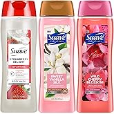 Suave Body Wash Variety 3-Pack – Sweet Vanilla Silk, Strawberry Delight, and Wild Cherry Blossom for Hydrating and Gently Cleansing Skin, 18 Oz Ea