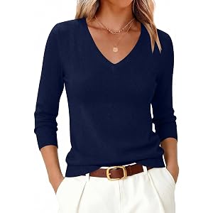 ANRABESS Womens V Neck Wool Blend Knit Lightweight Sweater | Soft Long Sleeve Pullover Tops, Basic Silm Fit, Versatile Busine
