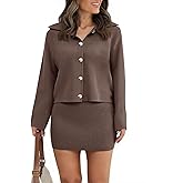 Saodimallsu Womens 2 Piece Sweater Skirt Sets Long Sleeve Collared Button Cardigan Knit Mini Skirt Two Piece Fall Outfits
