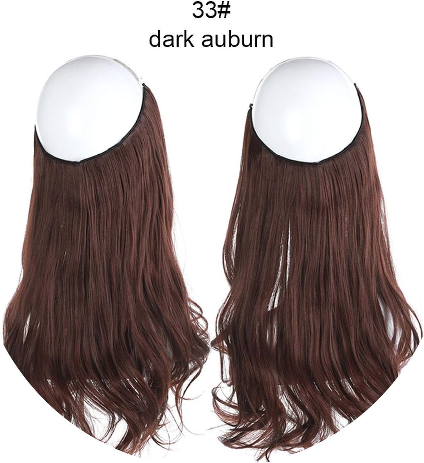 14" 16" 18" Synthetic Flip In Natural Wave Halo Hair Extensions Invisible Hidden Secret Wire Crown Headband Hair Extension,Dark Auburn,14inches