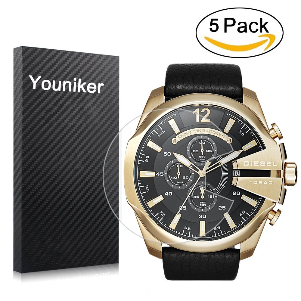 Youniker 5 Pack Diesel Screen Protector, Diesel Screen Protector Foils for Diesel Men's DZ4344 Mega Chief Watch Crystal Clear HD, Anti-Scratch, Anti-Fingerprint,Bubble Free Film