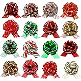 16-Piece 4.5 Inch Christmas Pull Bows - Gift Wrap & Wine Bottle Decor with Pre-Attached Strings (16Color)