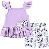 SOLOYEE Toddler Baby Girl Clothes 12M-5T Girls Spring Summer Outfit, Sleeveless Ruffle Bowknot Top + Floral Short 2 Piece Set