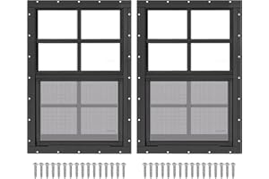 LINGRINGDCY 2 Pack 18" x 27" Black Shed Window with Tempered Glass and Fiberglass Screen Household Sliding Windows with Srews for Shed, Chicken Coop, Playhouse, Garage and Barns