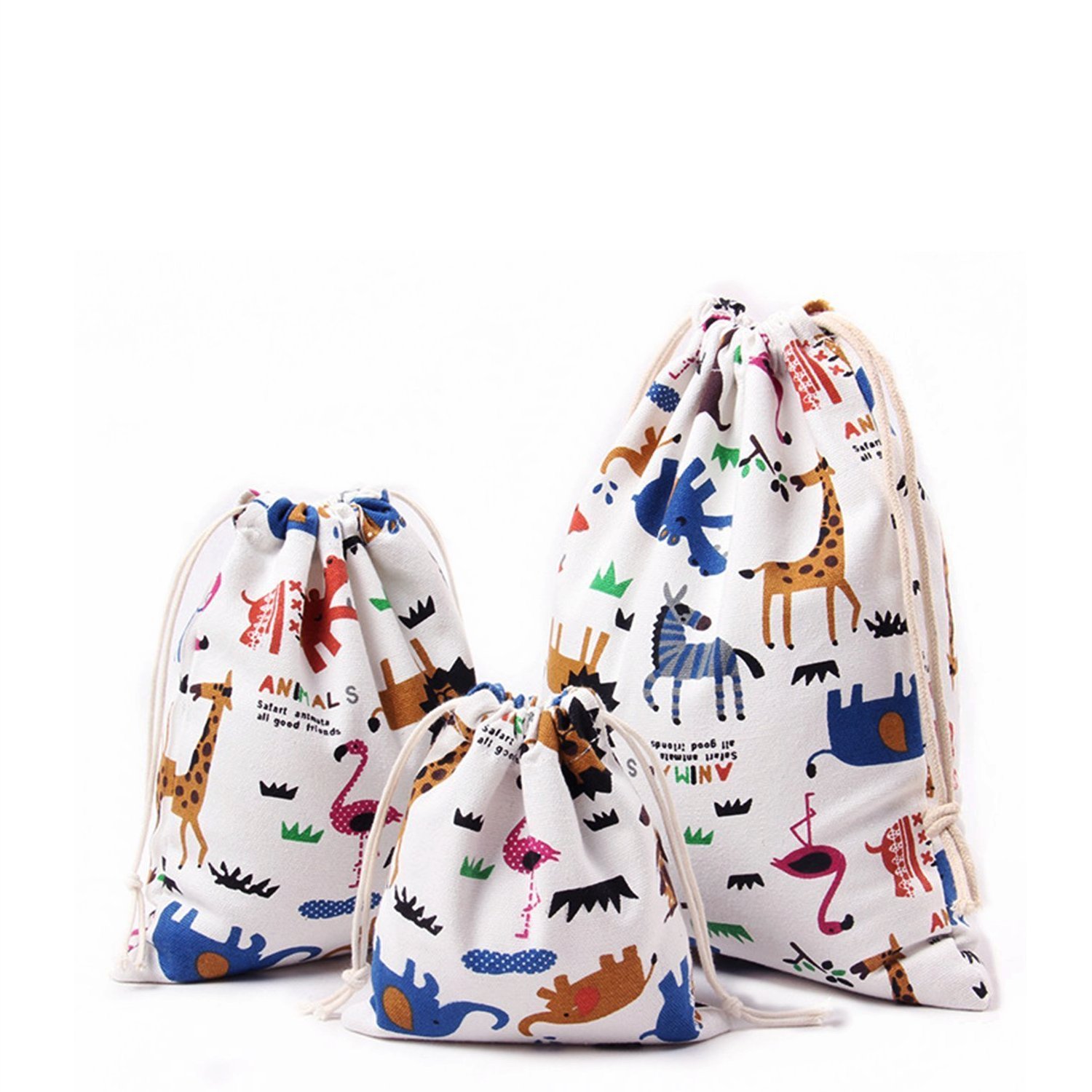 Amoyie 3 pcs Drawstring Storage Bags Set for Kid Stuff Travel Home Accessorie Animal — image 1