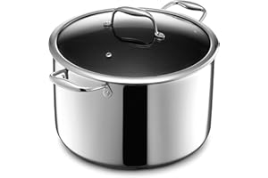 HexClad Hybrid Nonstick 10-Quart Stockpot with Tempered Glass Lid, Stay-Cool Handles, Dishwasher-Friendly, Oven-Safe Up to 90