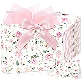 Maitys 12 Sets 13" Large Pink Floral Gift Bags Bulk with Handle, Tissue Papers, Ribbons and Greeting Cards Spring Floral Birthday Paper Bag for Women Wedding Easter Bridal Showers Party Favor Supplies