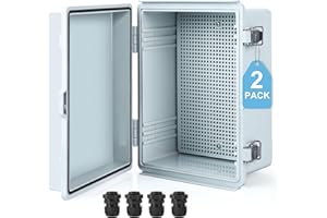 GroTheory 2 Pack Waterproof Junction Box, IP67 ABS Plastic Project Enclosure, Outdoor Electrical Box with Hinged Cover, Wall Brackets, Mounting Panel, Cable Connector (8.7" X 6.7" X 4.3")
