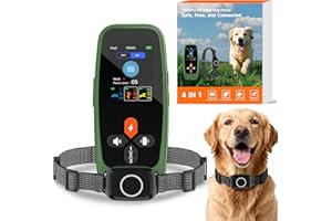 KITPLUS Wireless Dog Fence System – Invisible Fence for Dogs: 4-in-1 Dog Training Collar with Remote, Bark Control, Status Monitor Waterproof Electric Fence for Medium Large Dogs Outdoor Use