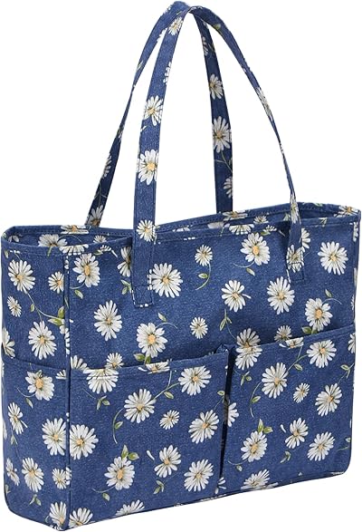 Coopay Knitting Tote Bag Daisy Craft Bag for Knitting Crochet Sewing 14x36x30cm