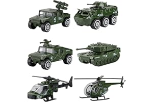Hautton Diecast Military Toy Vehicles, 6 Pack Alloy Metal Army Toys Model Cars Playset Tank, Panzer, Attack Helicopter, Anti-air Vehicle, Scout Helicopter Gift for Kids Boys Toddlers
