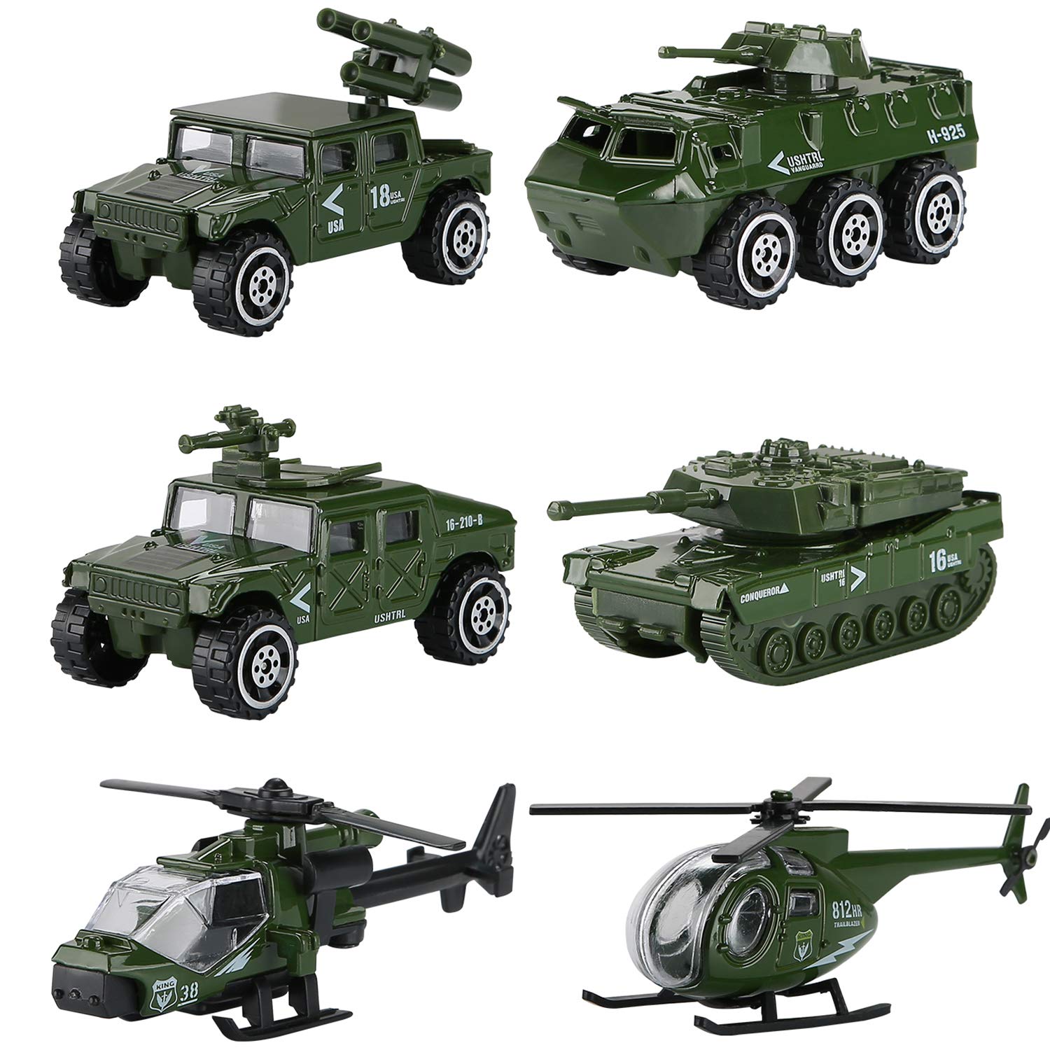 Hautton Diecast Military Toy Vehicles, 6 Pack Alloy Metal Army Toys