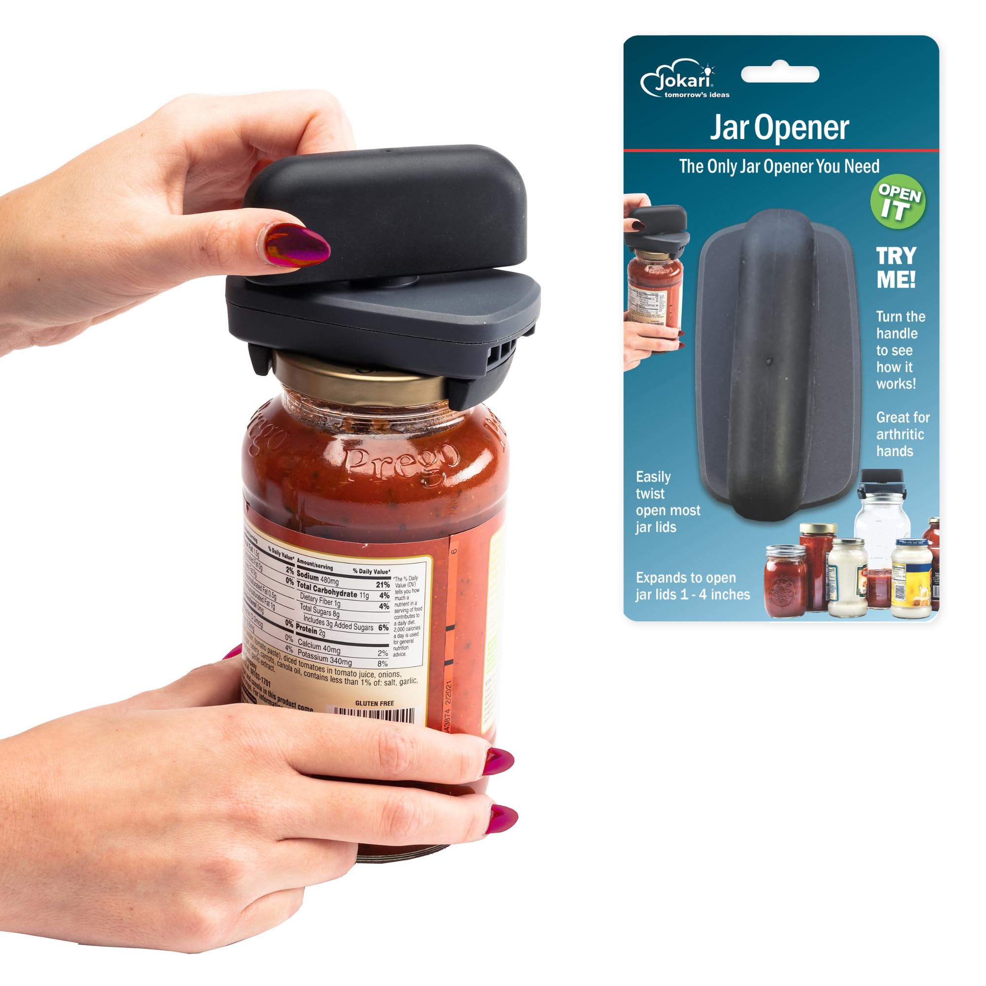 Jokari Easy Grip Adjustable Jar Opener to Open Jars with Lids of Virtually Any Size. Perfect Kitchen Gadget Accessory So Anyone With Arthritis, Weak Grip Strength or Sore Hands Can Twist Tops Easily