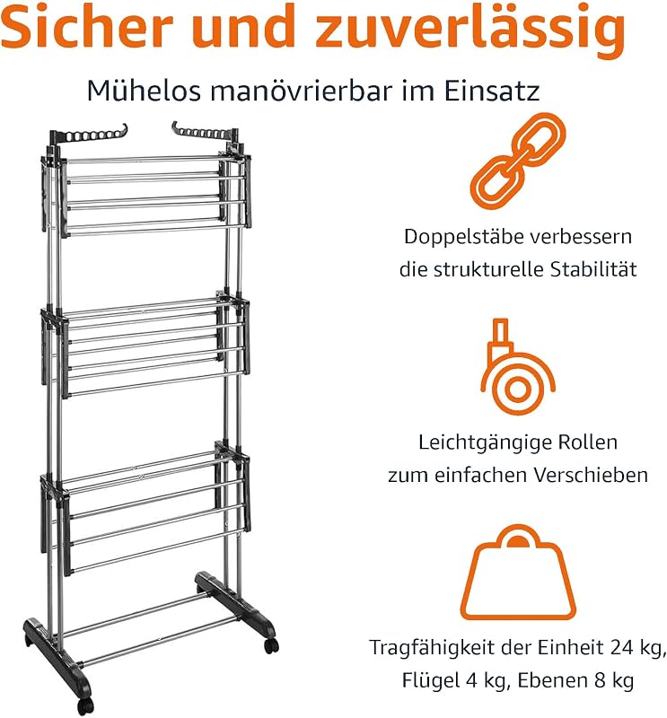 Turm-Wäscheständer für innen mit faltbaren Flügeln, Garten, Grau, 4-stufig, 126 x 64 x 173 cm (L x W x H) — Foto 2 von 8
