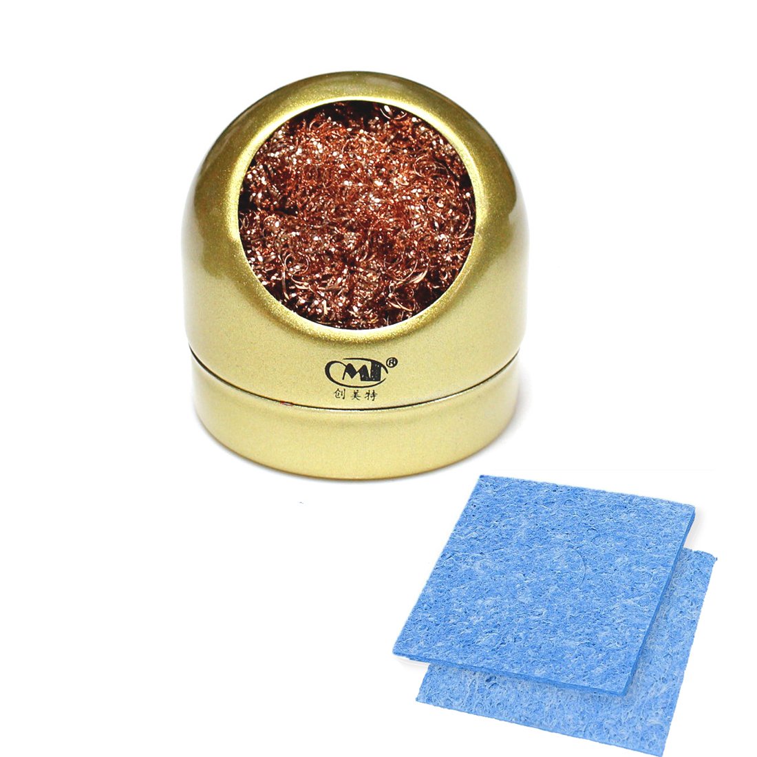 Soldering Tip Iron Cleaner, Solder Tip Cleaning Wire, Soldering Tip Cleaning Ball and Base, Holder Soft Coiled Brass Tip Cleaner Kit (+ 2pcs Solder Tip Cleaning Sponge)