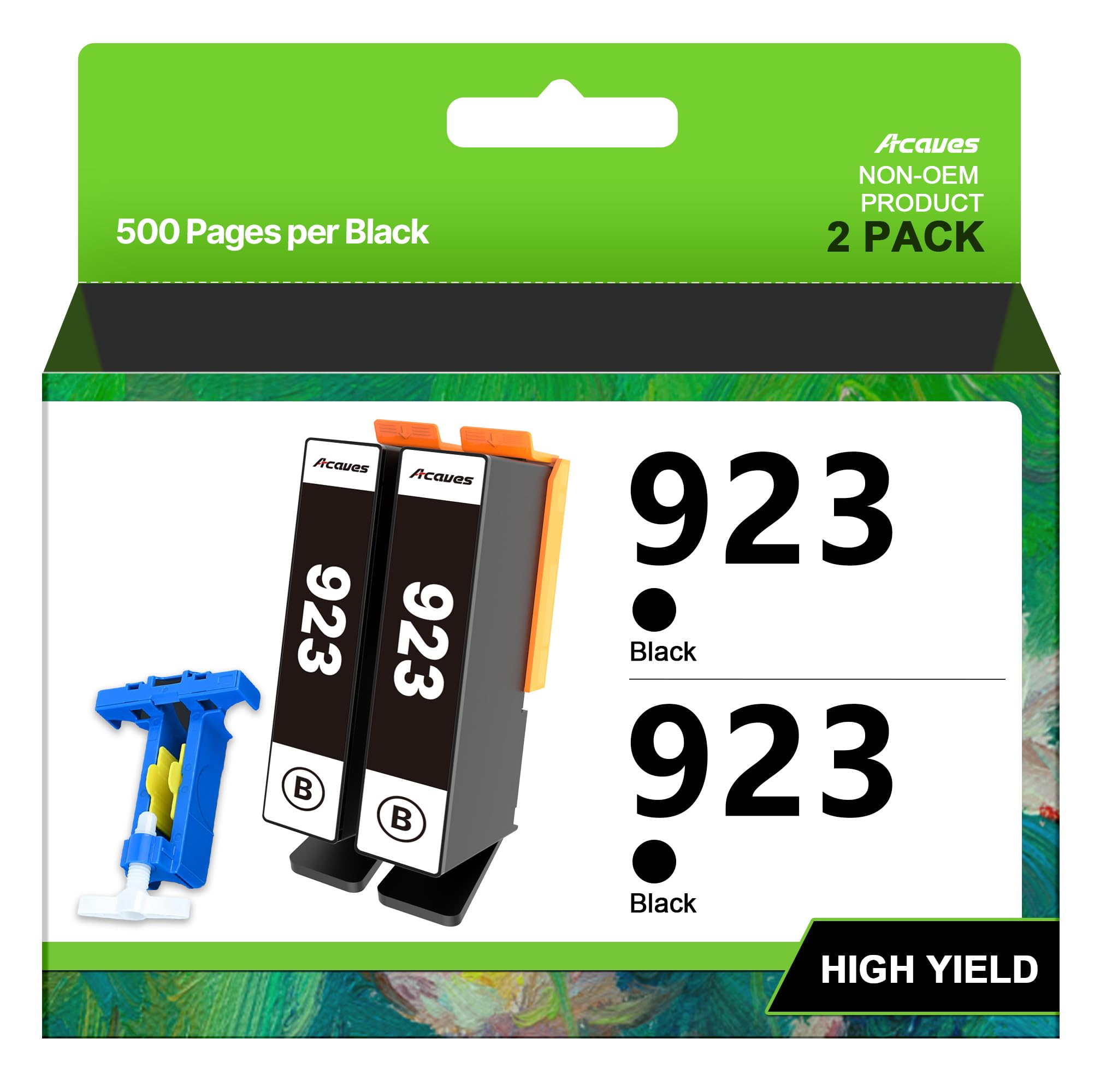 View 1 of 923 ink cartridges for HP printers Replacement for HP 923 Black Ink Cartridges Use with OfficeJet Pro 8130e 8135e 8139e 8138e 8132e 8134e 8120e 8122e 8124e 8125e Printer (2 Black Pack Without Chip)