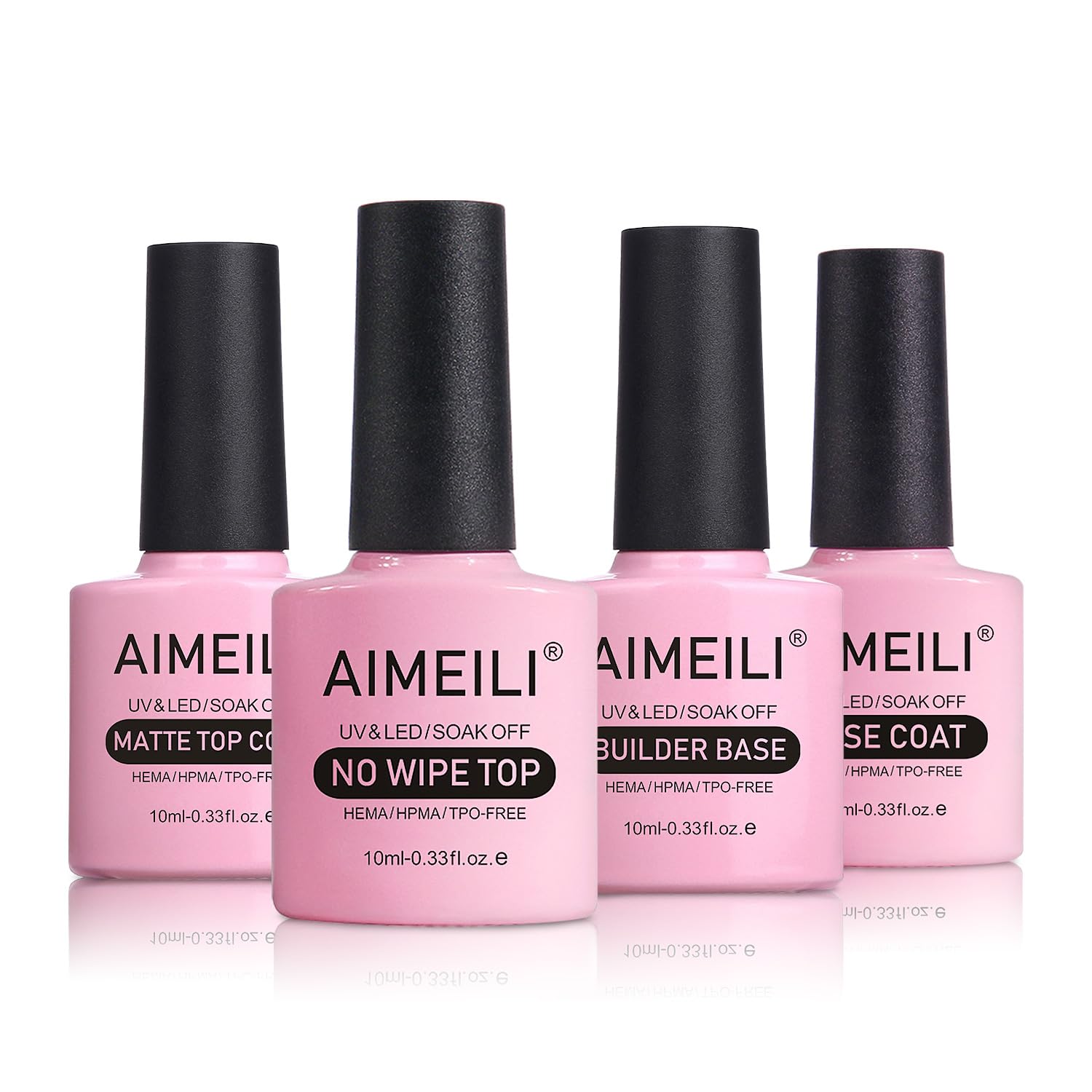 AIMEILI Gel Nail Polish Set, No Wipe Top Coat & Base Coat, Matte Top Coat, 5 in 1 Builder Base Gel Soak Off UV LED Gel Nail Polish Basic Set