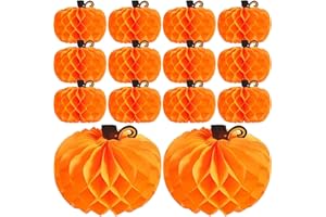 JOVITEC 10 Pack Thanksgiving Table Decor Honeycomb Pumpkins 10.2 Inch Paper Fall Hanging Pumpkin Decorations 3D Tissue Centerpieces for Halloween Birthday Wedding Party Supplies