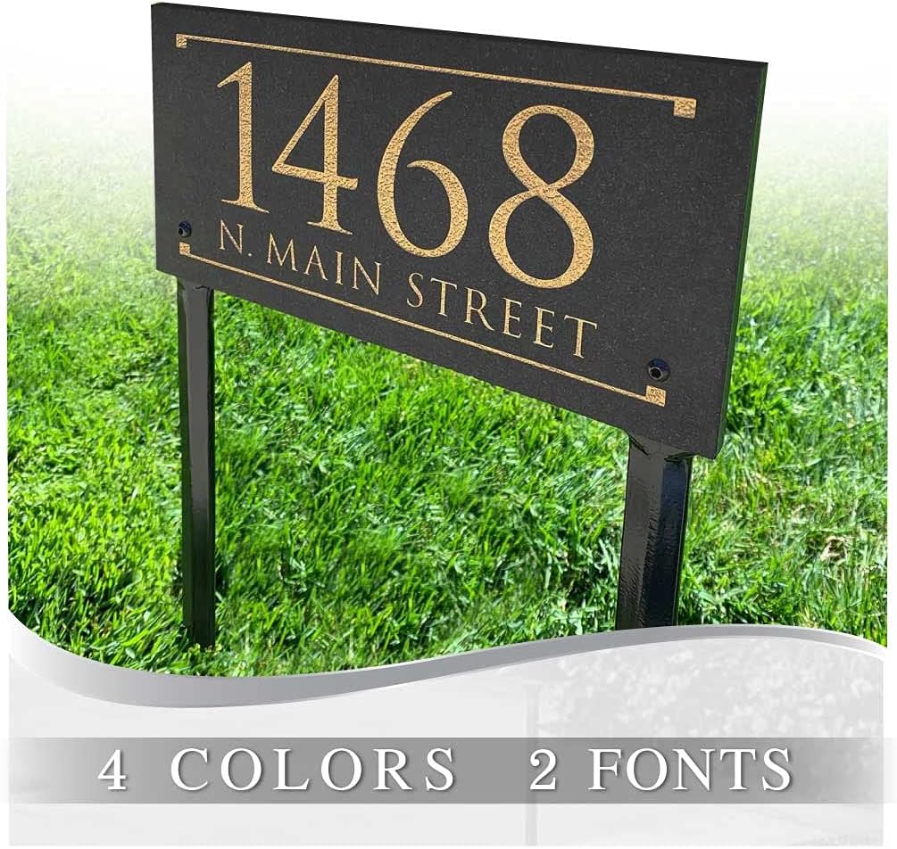 Plaques & Wall Art - LAWN MOUNTED Stone Address Plaque With Engraved Numbers. Address Sign Made from solid, real stone.