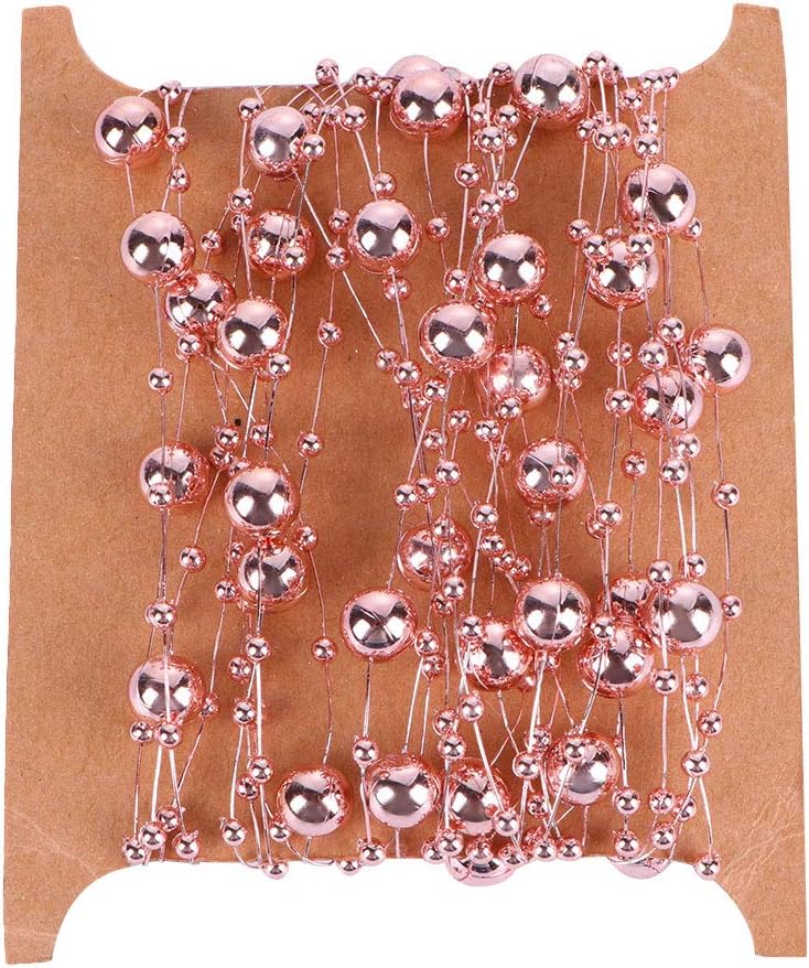 BESTOYARD 5 Meters Pearls Bead Chain Plastic Artificial Pearl Beads Trims Wedding Jewelry Craft DIY Party Decoration (Rose Golden)